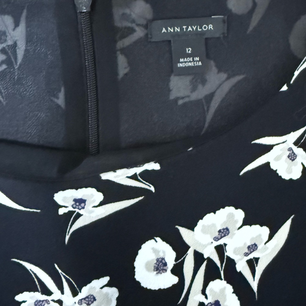 Ann Taylor Black Dress with White Floral Design